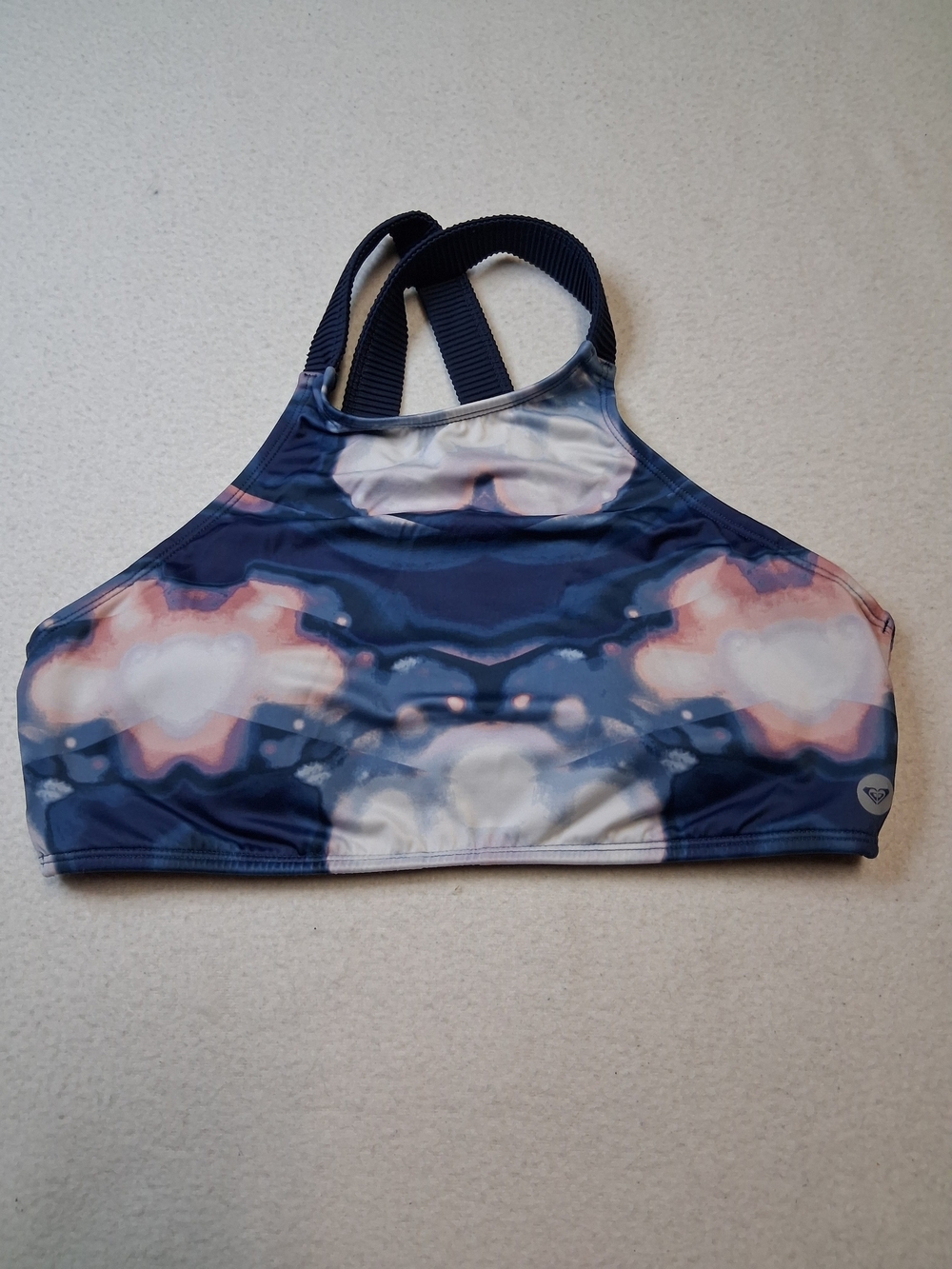 Roxy Navy & Pink Patterned High-Neck Sports Bra